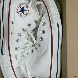 Converse White Sneakers with Red and Blue Details